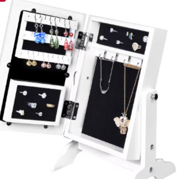 NEW in Box Jewelry Box Cabinet Stand with Mirror in White Armoire Style. - Picture 1 of 4